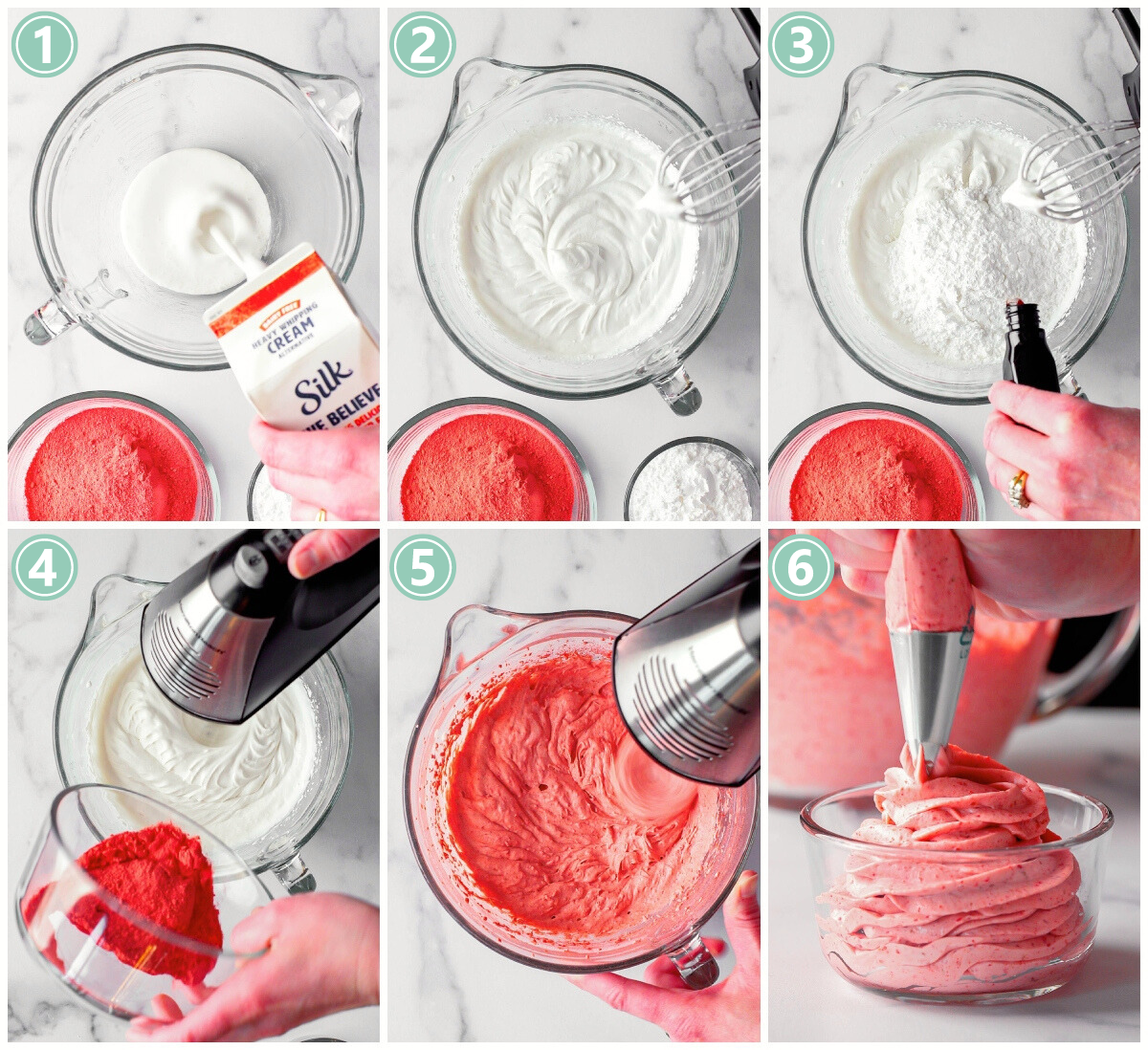 photo collage showing steps to make vegan strawberry mousse.