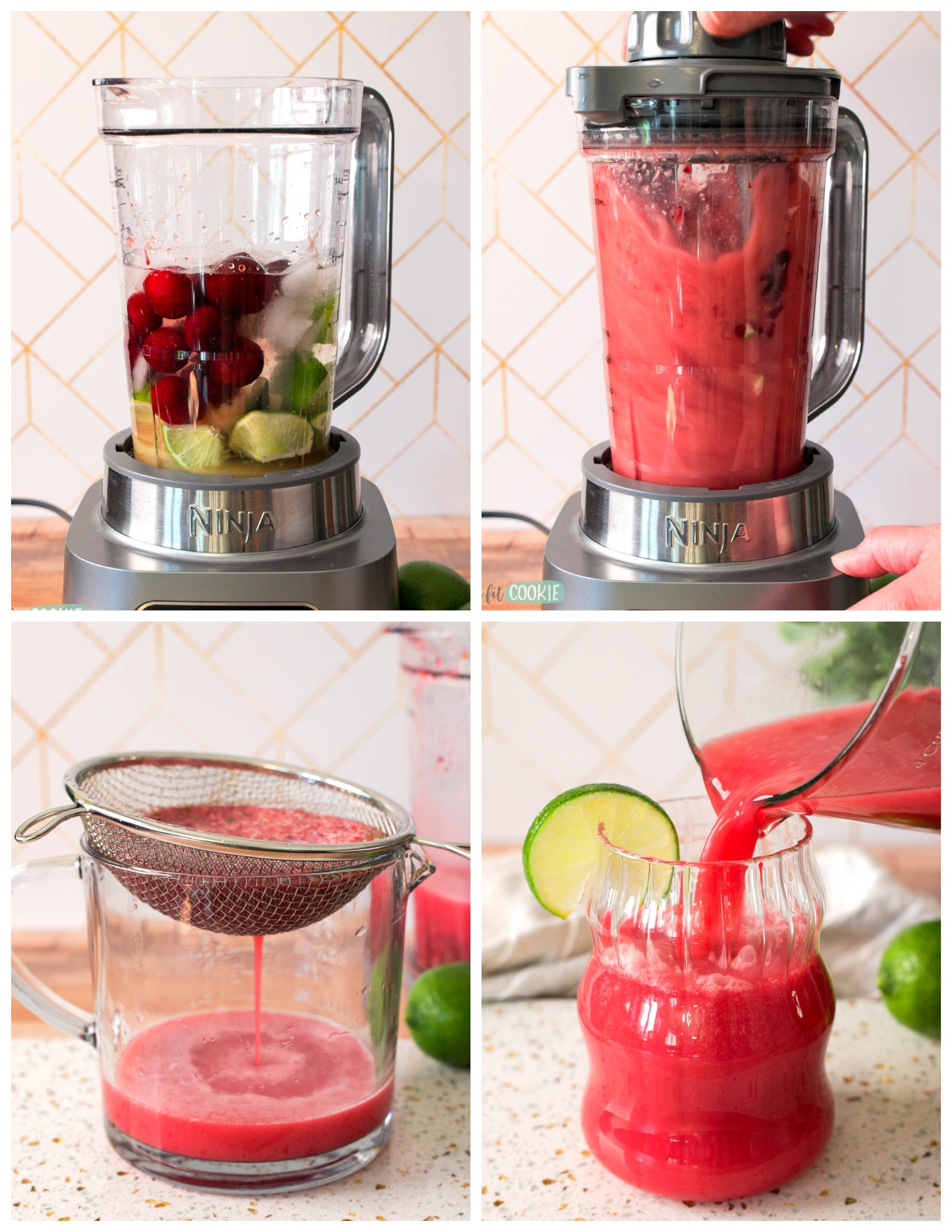 A step-by-step collage showing one method of making dairy free brazilian cherry lemonade.